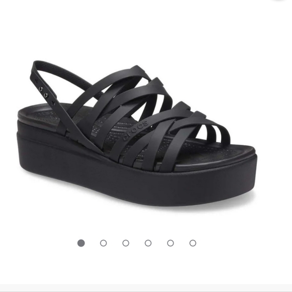 CROCS Shoes - Womens CROCS Literide Brooklyn Strappy Wedge Platform Sandals Size 8 Black